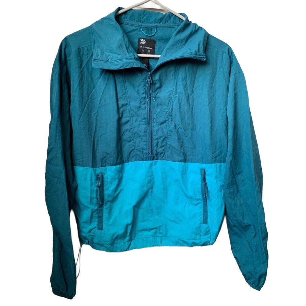 ALL IN MOTION Womens Teal Blue Green
Half Zip Pullover Nylon Windbreaker Jacket